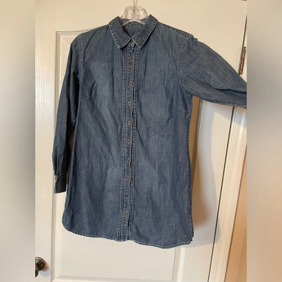 CHICO’S Women’s Size 1 (8-10) Blue Button Front Long Sleeve Denim Shirt Dress - Picture 3 of 8